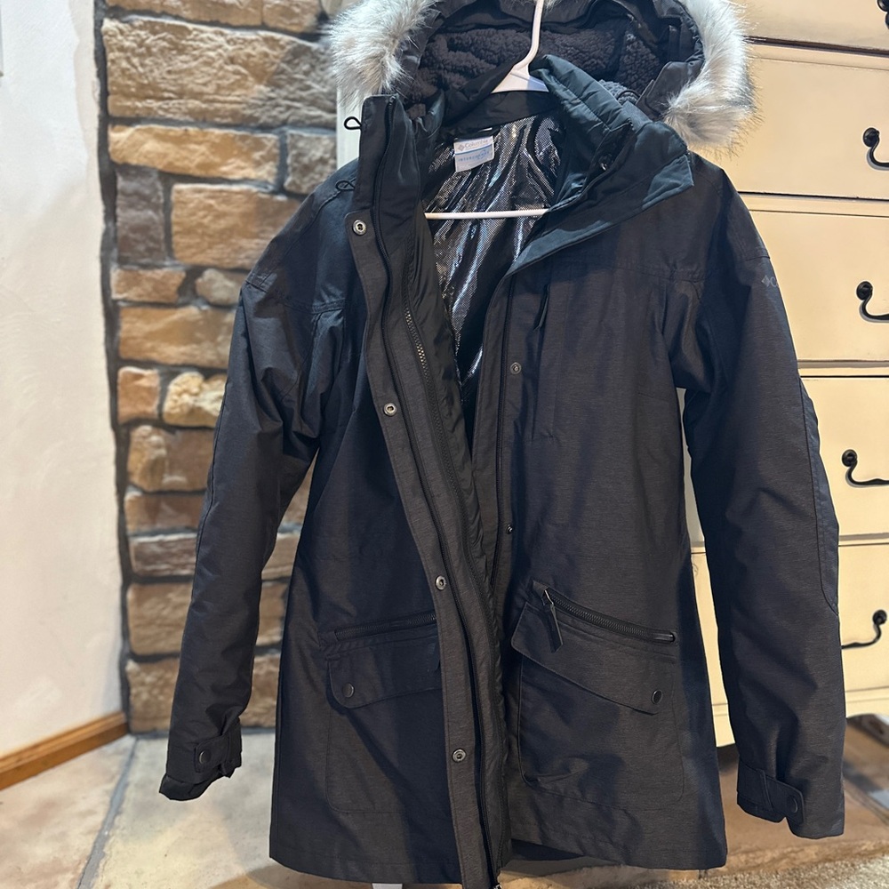 Columbia Black Interchange coat Omni-tech, omni-heat dark gray